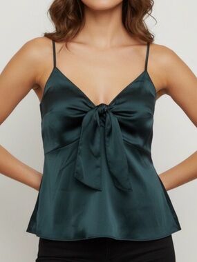 Abercrombie & Fitch Peplum Babydoll Green Satin Tie-Front Cami